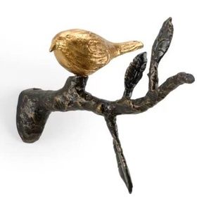 Wildwood Frederick Cooper Antique Gold Bird Bronze Branch Wall Hook Sculpture